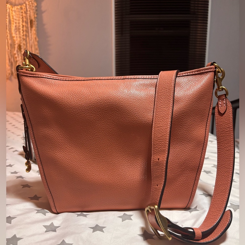 💗 COACH Womens Coral Pebbled Leather Small Crossbody Bag